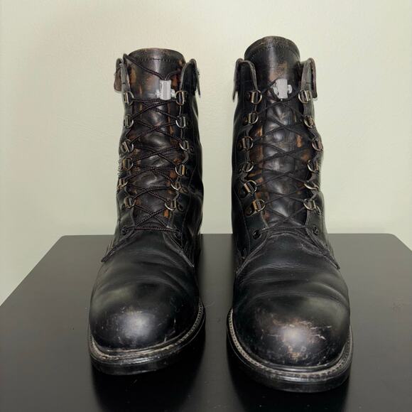 Vintage Leather Work Boots Men’s 11.5D Black Lace-Up Logger Style Vibram Sole - Picture 3 of 7